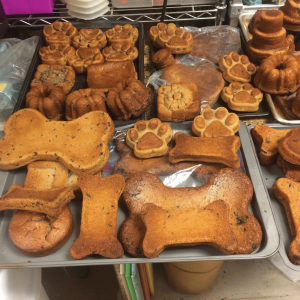 freshly baked pet treats on bakey rack